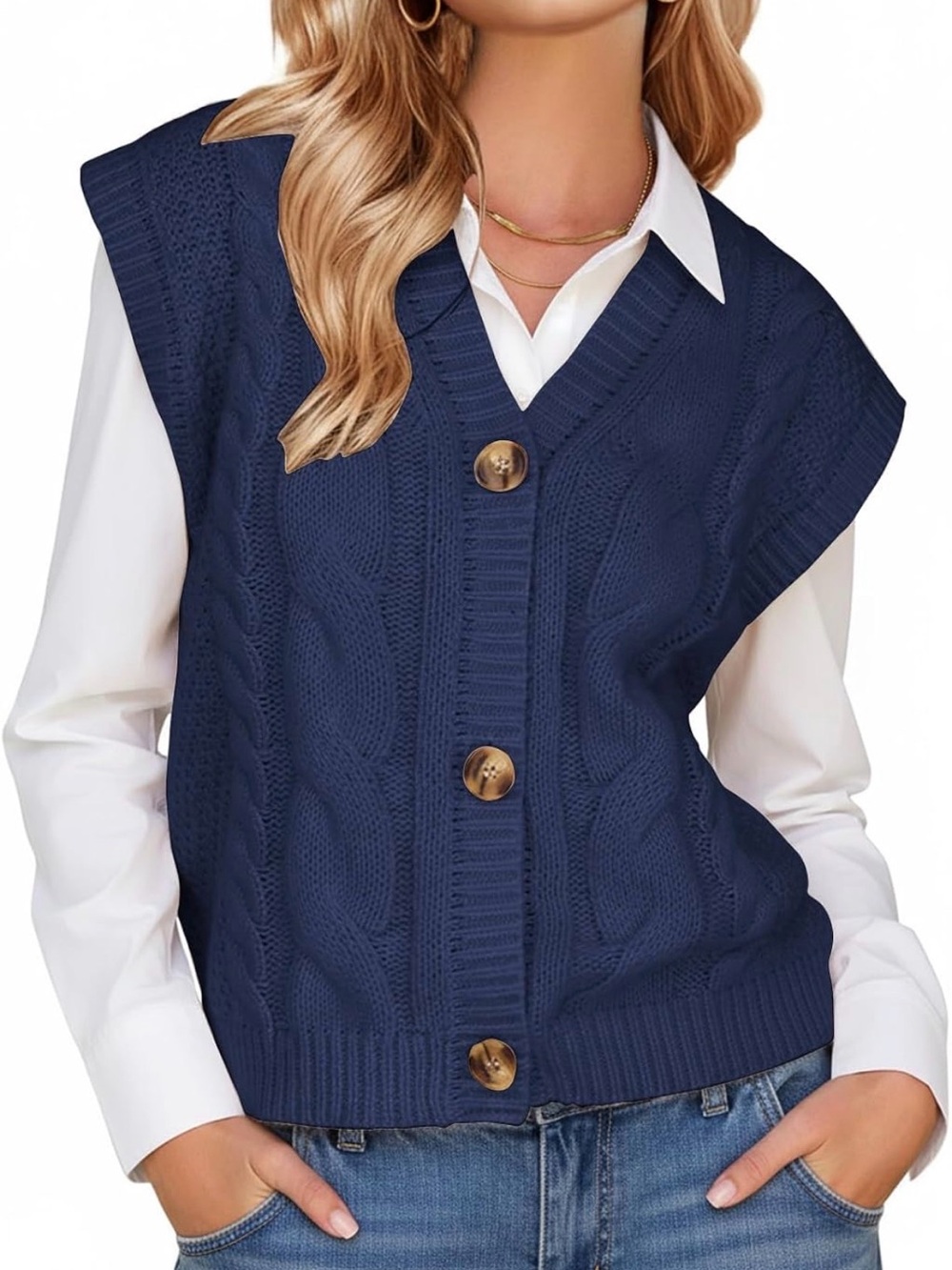 NWT Navy Cable Knit Button Front Sweater Vest